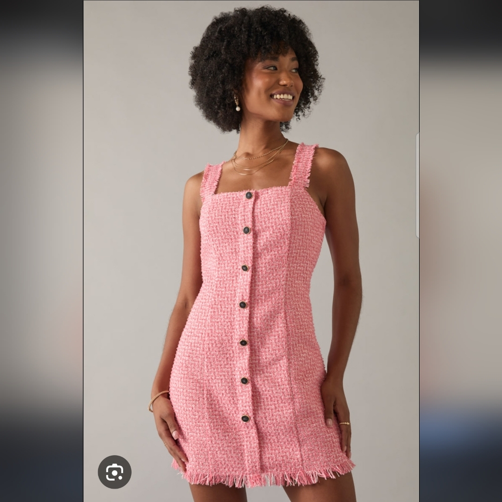 Pink Button-Down Tweed Dress
